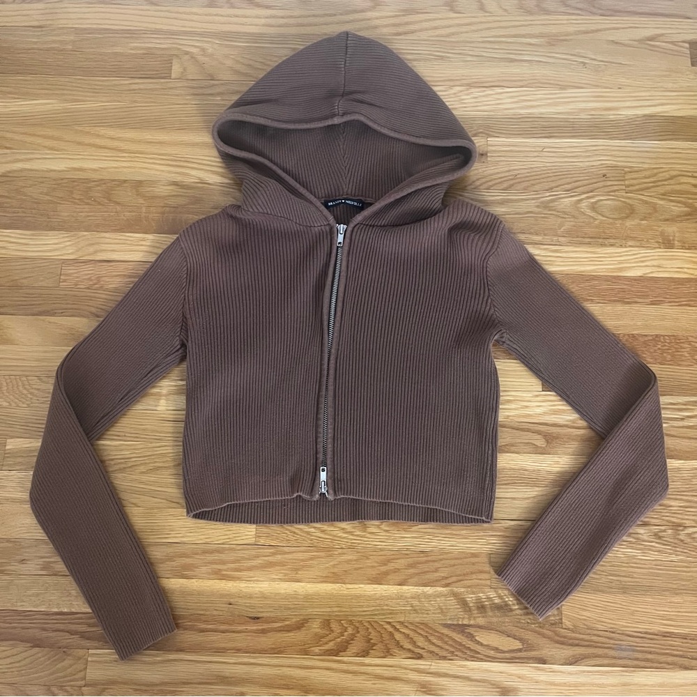 Brandy Melville Ribbed Zip-Up Hoodie